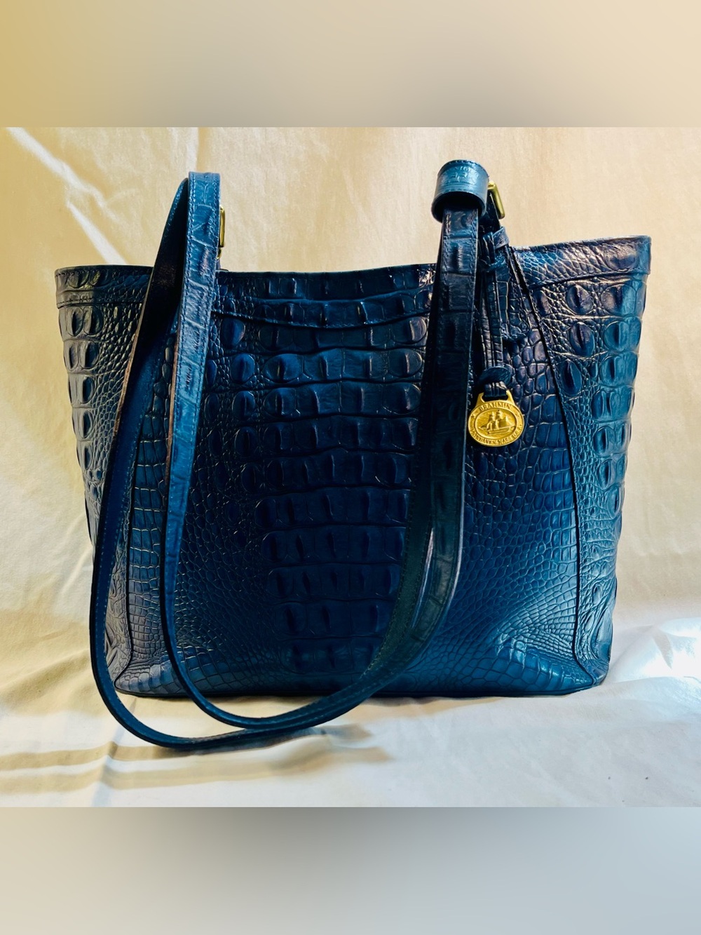 Brahmin Blue Leather Croc-Embossed Handbag - Orig VTG Registration Postcard Incl